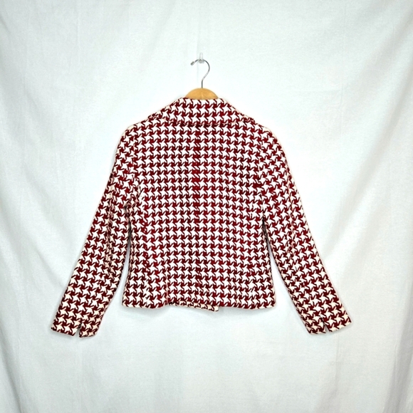 Talbots Red Wool Houndstooth Moto Jacket. Size 8 - Picture 3 of 15